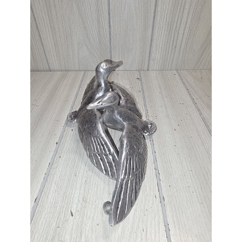 Vintage pewter Bruce Fox Mallard Duck Handles From Wilton Hardwood Serving Tray